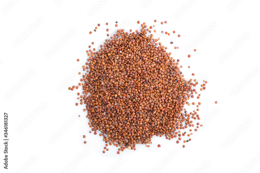 Pile of raw red quinoa isolated on white background. Top view, close up. Pile of raw red quinoa isolated on white background. Top view, close up.