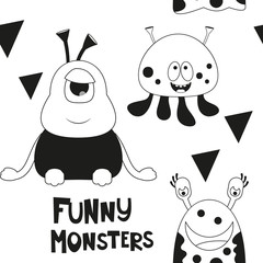 Acrylglasbilder Monstermuster Monochrome Aliens im Weltraumabenteuer  © elfivetrov