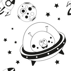 Acrylglasbilder Monstermuster Schwarz Weiße Aliens und UFOs  © elfivetrov