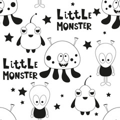 Acrylglasbilder Monstermuster Schwarz Weiße Cartoon Aliens Muster  © elfivetrov