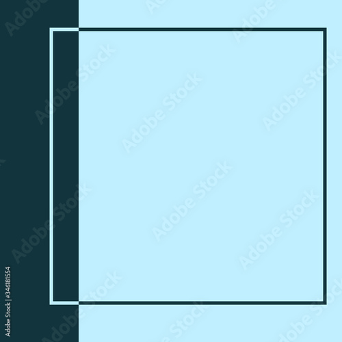 Square simple frame in flat style with place for text and photo. Vector illustration. Geometric blue background, banner for social networks.