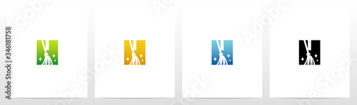 Broom On Letter Logo Design H