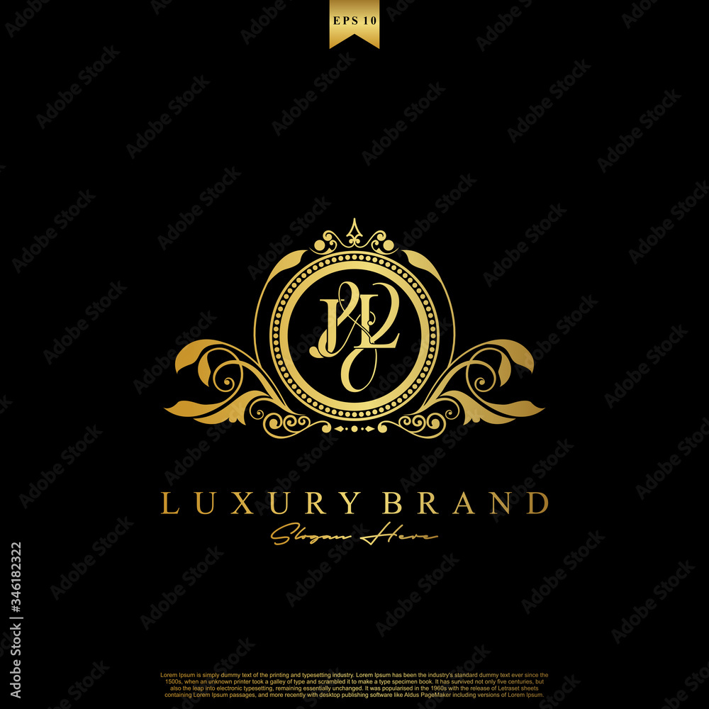 Fototapeta premium J & L JL logo initial Luxury ornament emblem. Initial luxury art vector mark logo, gold color on black background.