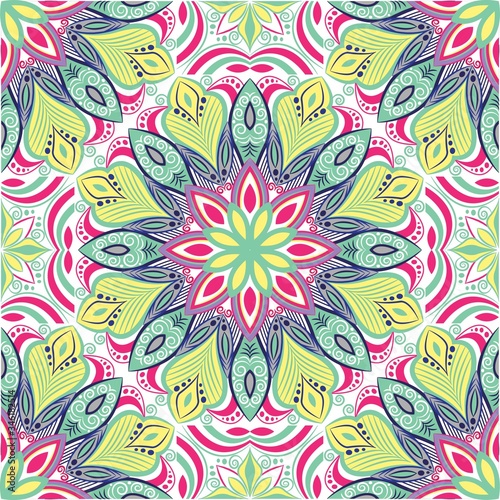 Ornamental mandala design abstract background. Seamless pattern with flowers