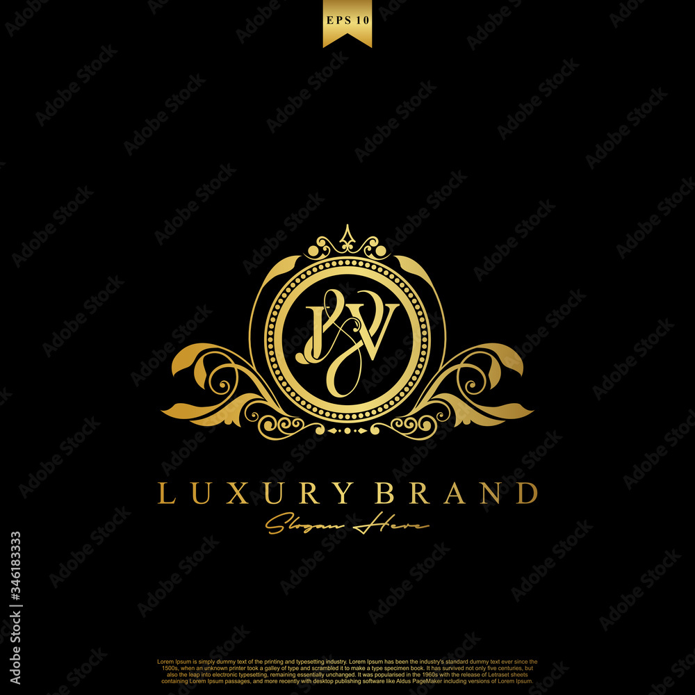 J & V JV logo initial Luxury ornament emblem. Initial luxury art vector mark logo, gold color on black background. J & V JV logo initial Luxury ornament emblem. Initial luxury art vector mark logo, gold color on black background.