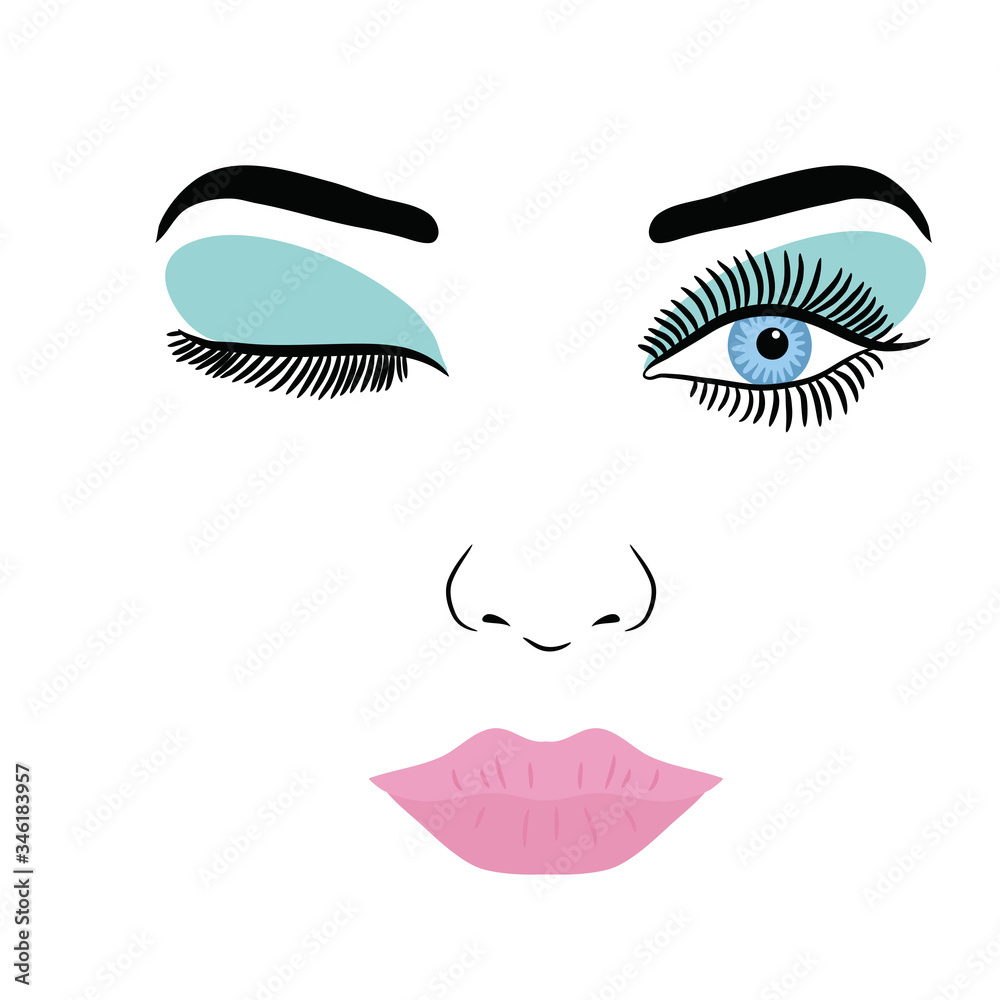 Female Face With Make-up Eyelashes, Eyes And Lips On A White Background. Vector Illustration Female Face With Make-up Eyelashes, Eyes And Lips On A White Background. Vector Illustration