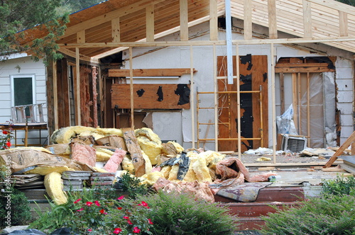 Storm damaged home.