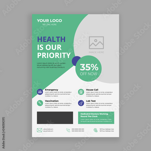 Medical Health care flyer poster template design, report leaflets cover brochure pamphlet annual, a4 print layout with blue color vector illustration