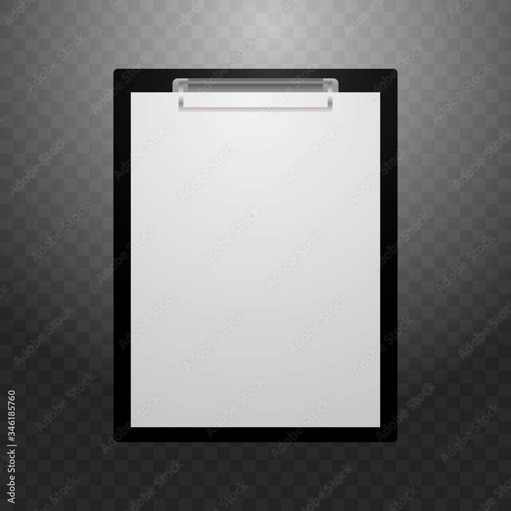 A tablet for writing with a white sheet. A tablet for writing on a black background with a gradient. Vector illustration. Stock Photo. A tablet for writing with a white sheet. A tablet for writing on a black background with a gradient. Vector illustration. Stock Photo.
