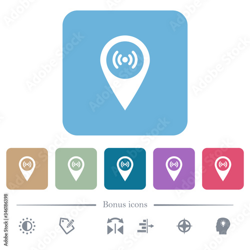 Free wifi hotspot flat icons on color rounded square backgrounds