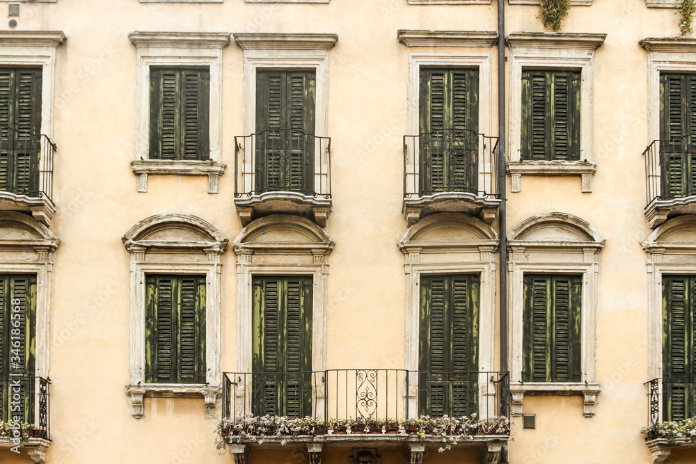 Ancient windows exterior Verona, Veneto, Italy