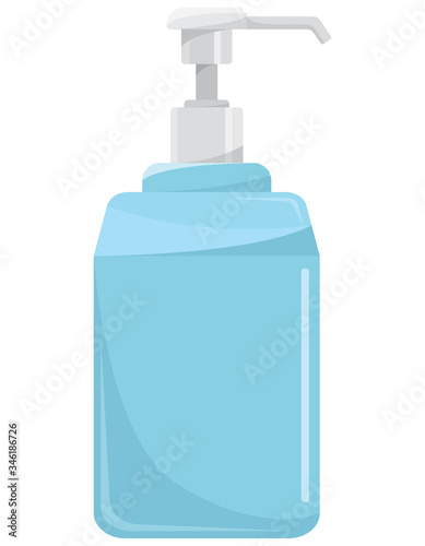 Spray bottle with antiseptic. Virus prevention tool in cartoon style.