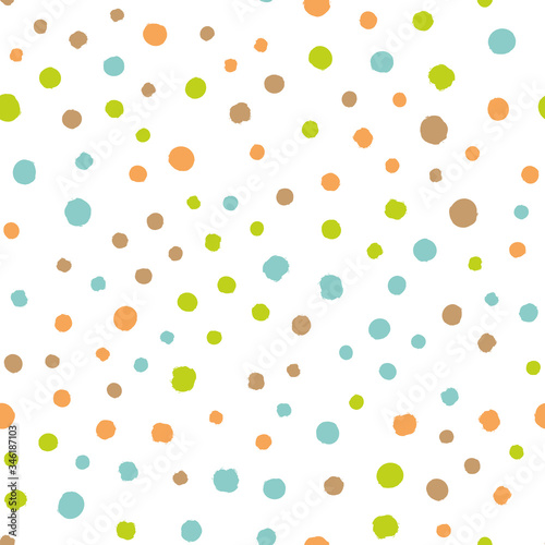 Scattered colorful brush dots. Seamless background pattern. Abstract vector wallpaper