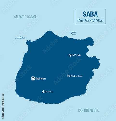 Saba caribbean island political map, Netherlands. Detailed vector illustration.