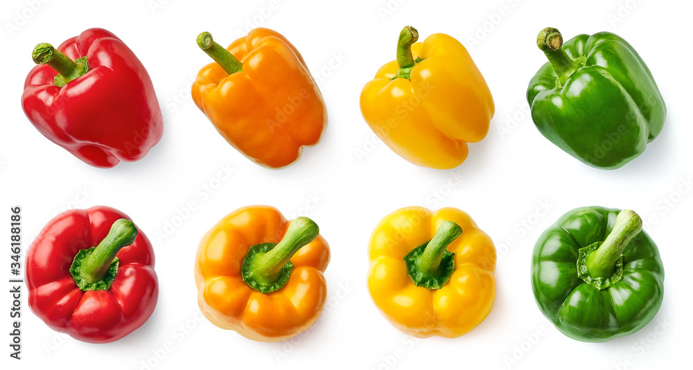 Set of fresh whole and sliced sweet pepper Set of fresh whole and sliced sweet pepper