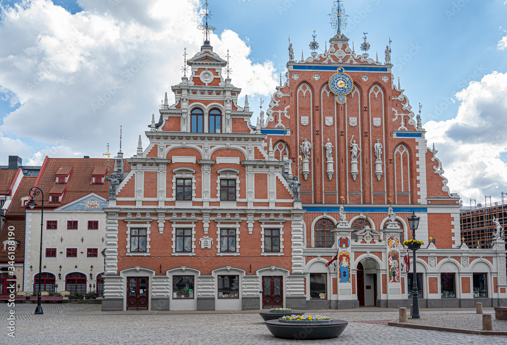 View of  famous House of the Black Heads during day in Riga, Latvia.