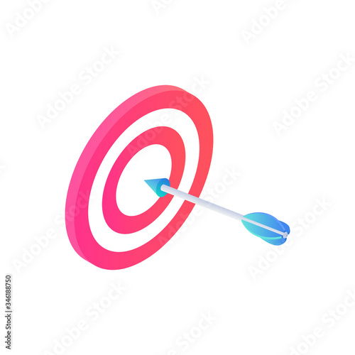 Isometric target icon. 3d red white Dartboard aim and arrow isolated. Success, great Idea, winner, goal, target market concept. Vector illustration for web, design, app, social media