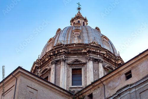 Church dome against the blue sky. Rome. Italy.