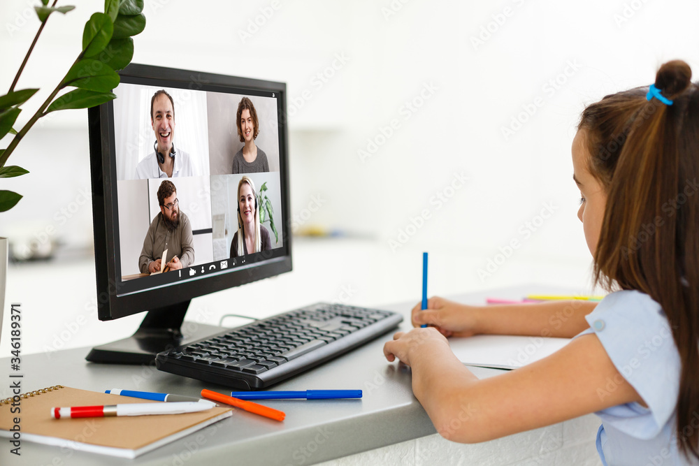 Little Girl Using Computer Concept, distance online learning Little Girl Using Computer Concept, distance online learning