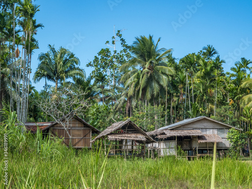Local wooden houses in Arop, near Aitape, Arop lagoon, West Sepik, Papua New Guinea