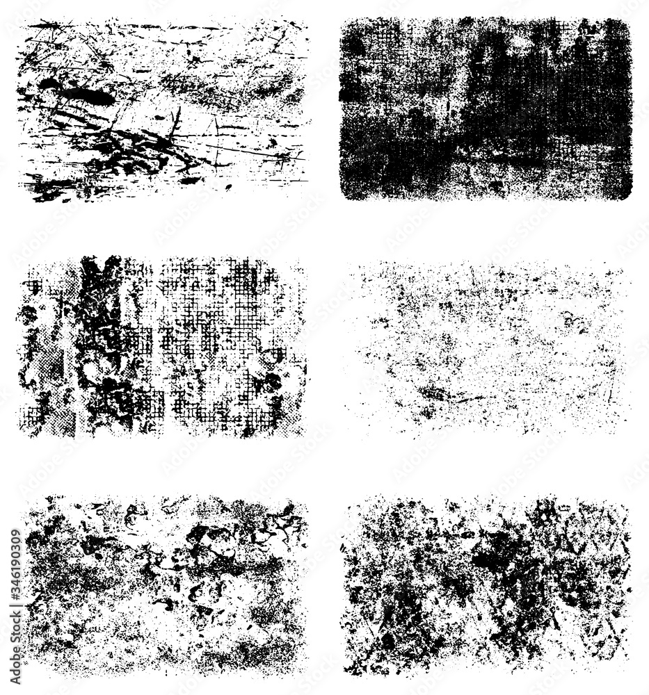 Black and white grunge texture. A set of backgrounds of dirt, cracks, and dust. Abstract monochrome spots Black and white grunge texture. A set of backgrounds of dirt, cracks, and dust. Abstract monochrome spots