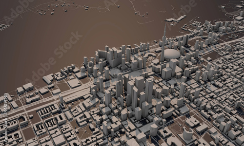 Canvas Print Toronto, Canada city map 3D Rendering. Aerial satellite view.