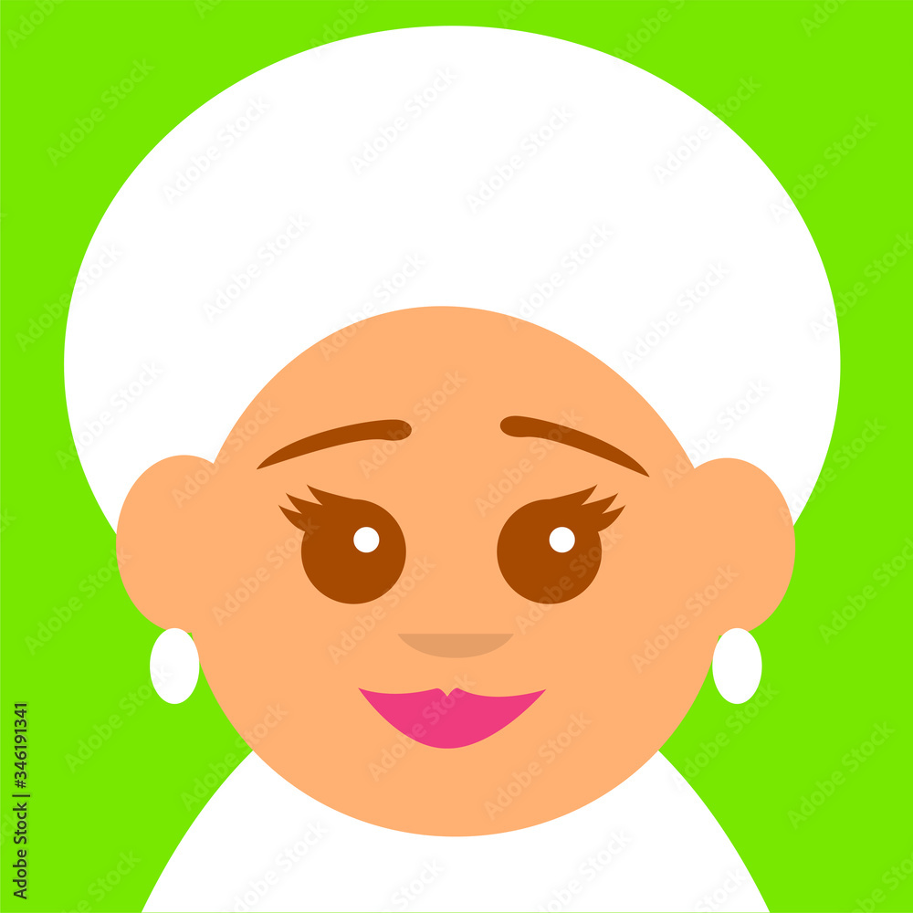 Smiling face of an old woman with gray hair. Square flat avatar. Vector illustration.