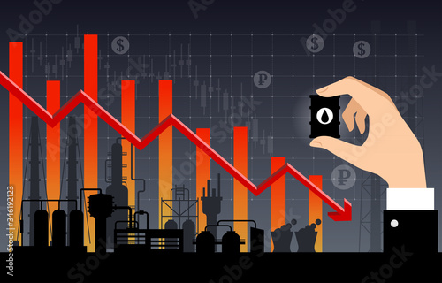 Oil price falling down graph concept. Vector illustration