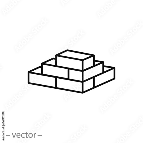 brick wall vector icon, thin line isometric symbol on white background