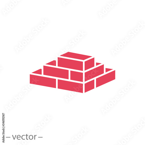 red brick wall vector icon, flat isometric symbol on white background