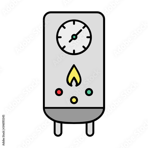 Gas Water Heater with Fire Flame Design, Combi boiler on white background, Bathroom Appliance vector Color Icon Concept, bathroom facilities Object 