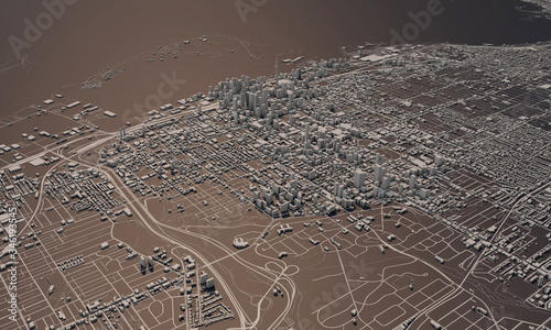 Photography Toronto, Canada city map 3D Rendering. Aerial satellite view.