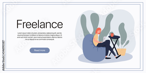 Freelance vector flat landing page template. Freelance worker, self employed, coworking space concept.