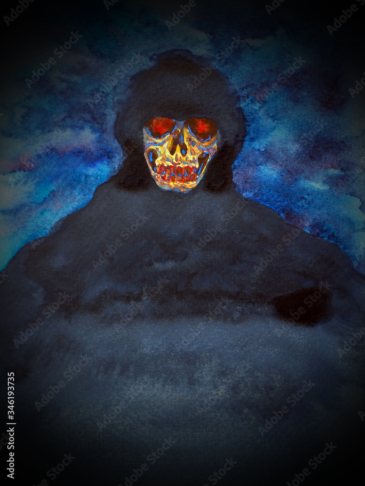 death skull halloween art watercolor painting illustration design
