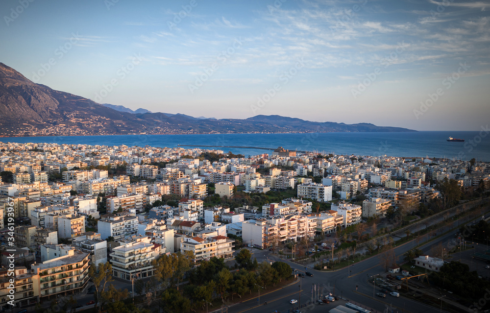 Aerial view of old town of Kalamata City, Peloponnese, Greece.