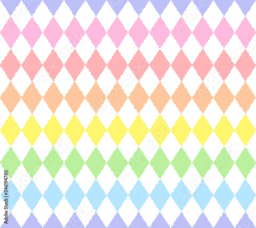 Rainbow seamless rhombus pattern, vector illustration. Rhomb geometric colorful pattern. Kids pastel rainbow geometric seamless background with rough sides on white background