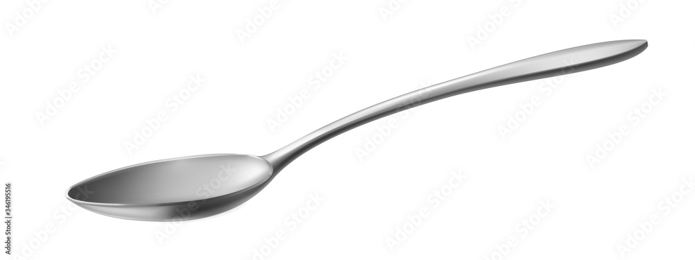 Realistic metal spoon. 3D silver teaspoon isolated on white background.table utensils.vector Realistic metal spoon. 3D silver teaspoon isolated on white background.table utensils.vector