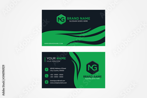 the combination green and black of horizontal layout Modern business card template. rounded square icon. wavy curve style.