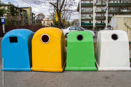 Garbage cans for separation of waste.