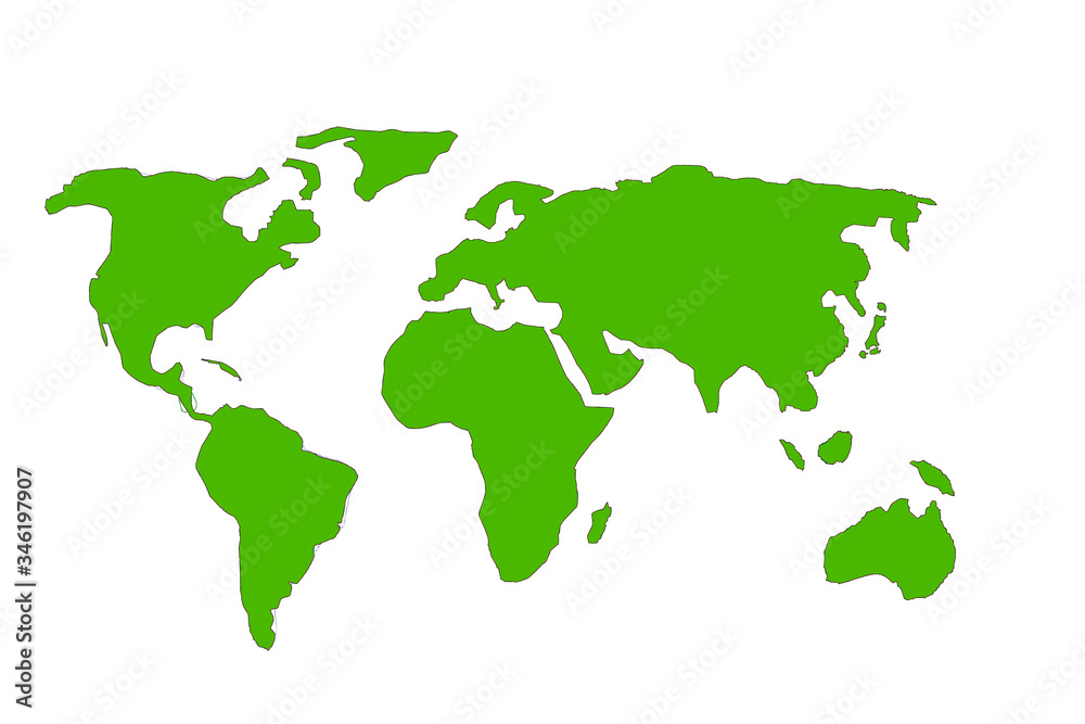 Contour map of the world in green on a white background.