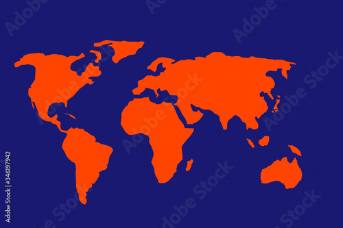 Contour map of the world in the color of Lush lava on a classic Phantom blue background.