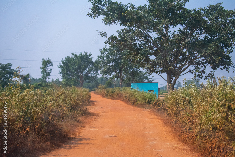 a beautiful yellow stone road in a village in west bengal