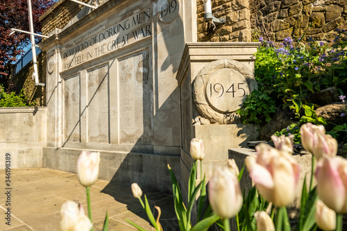 Photos DORKING, SURREY- APRIL, 2020:  Dorking War Memorial, in remembrance of those who fell in World Wars