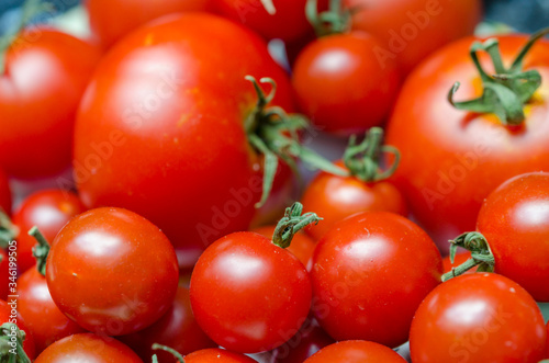 Delicious mix of red tomatoes. Garden market agriculture farm  organic vegetables.