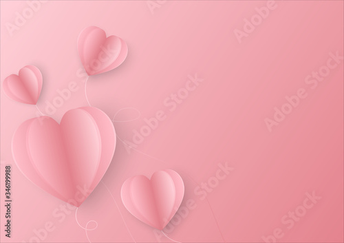 Paper elements in shape of pink heart flying on pink background. Vector symbols of love for happy women's, mother's, valentine's, greeting card design.