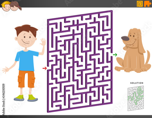 maze game with cartoon boy and puppy dog