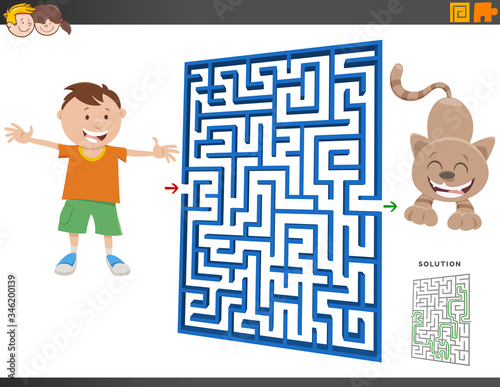 maze game with cartoon boy and kitten
