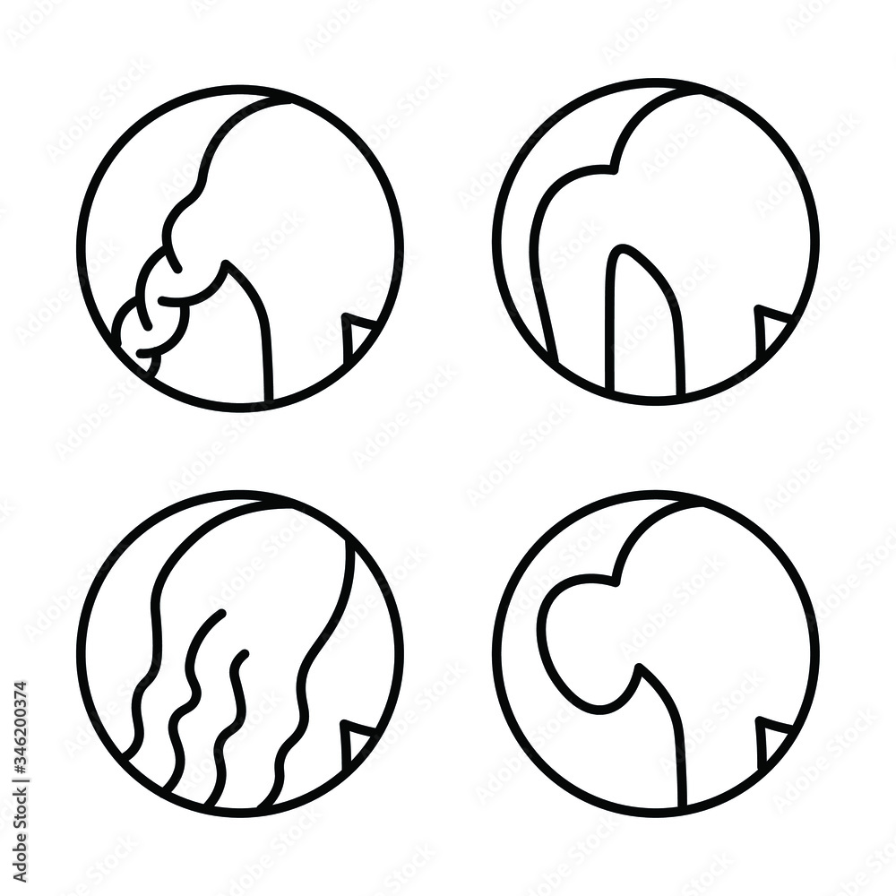 Φωτογραφία set of logo icons of a girl with loose curly long hair, ponytail, braid, hairstyle bun