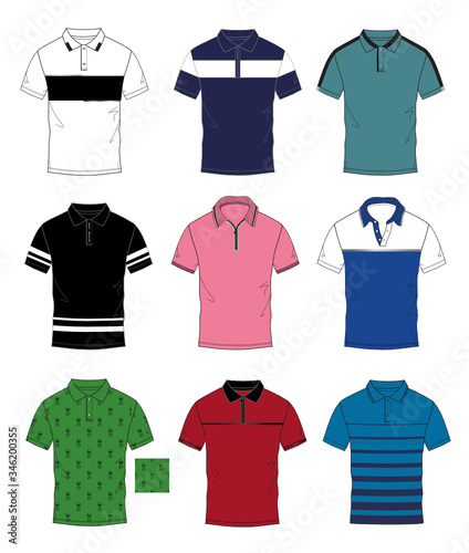 Set of trendy polo shirt men.Vector design collection. 