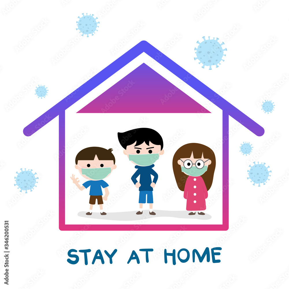 People with face masks stay at home awareness social media campaign and coronavirus prevention. People with face masks stay at home awareness social media campaign and coronavirus prevention.